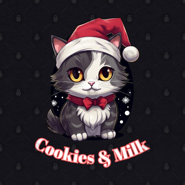 Cookies & Milk - Christmas Cat - Winter Holiday Graphic Quote by MaystarUniverse